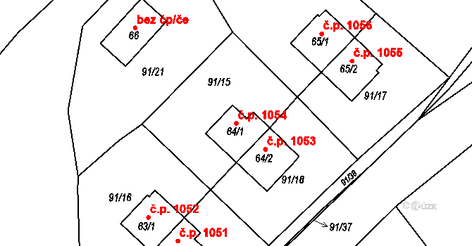 Kozlov 1054 na parcele st. 64/1 v KÚ Kozlov u Velkého Újezdu, Katastrální mapa