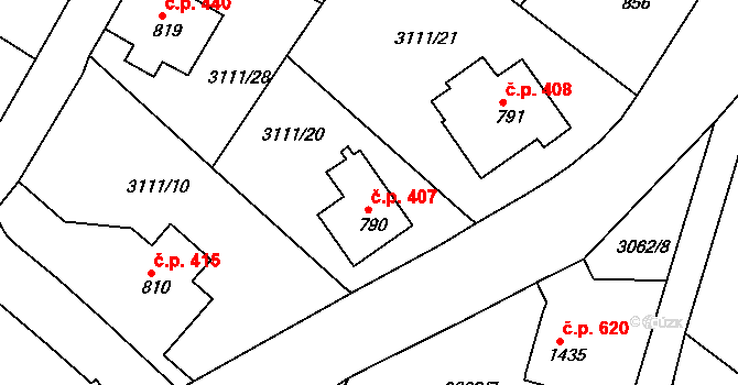 Cvikov II 407, Cvikov na parcele st. 790 v KÚ Cvikov, Katastrální mapa