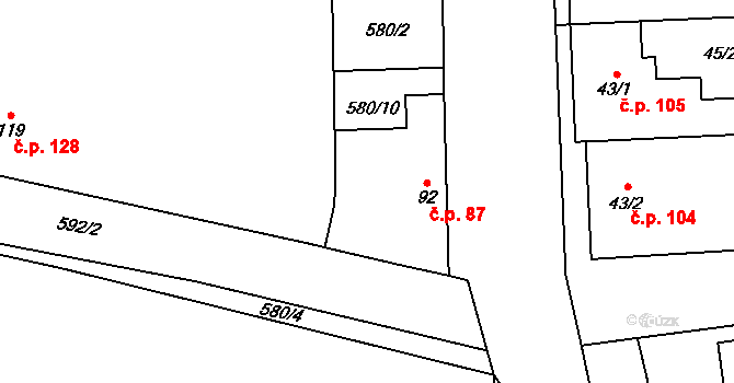 Bohušovice nad Ohří 87 na parcele st. 92 v KÚ Bohušovice nad Ohří, Katastrální mapa