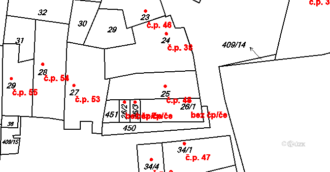 Lounky 48, Chodouny na parcele st. 25 v KÚ Lounky, Katastrální mapa