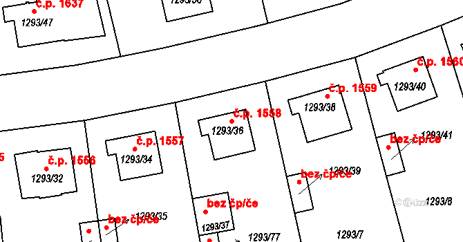 Roudnice nad Labem 1558 na parcele st. 1293/36 v KÚ Roudnice nad Labem, Katastrální mapa