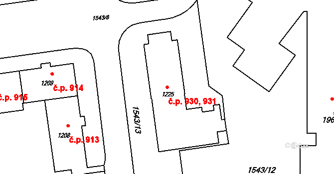 Rožnov pod Radhoštěm 930,931 na parcele st. 1225 v KÚ Rožnov pod Radhoštěm, Katastrální mapa