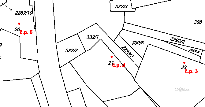Bečice 4 na parcele st. 21 v KÚ Bečice, Katastrální mapa