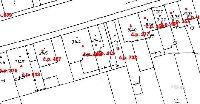Poděbrady III 412, Poděbrady na parcele st. 3143 v KÚ Poděbrady, Katastrální mapa