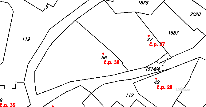 Tchořovice 36 na parcele st. 36 v KÚ Tchořovice, Katastrální mapa