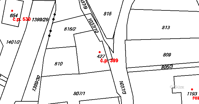 Bohosudov 399, Krupka na parcele st. 427 v KÚ Bohosudov, Katastrální mapa