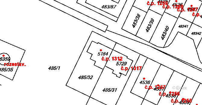 Horka-Domky 1312, Třebíč na parcele st. 5184 v KÚ Třebíč, Katastrální mapa