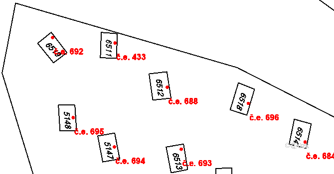 Bystrc 688, Brno na parcele st. 6512 v KÚ Bystrc, Katastrální mapa