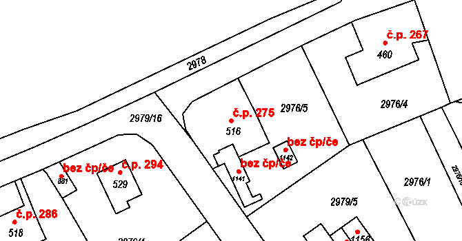 Jílové 275 na parcele st. 516 v KÚ Jílové u Děčína, Katastrální mapa
