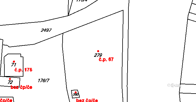 Leskovec 67 na parcele st. 279 v KÚ Leskovec, Katastrální mapa