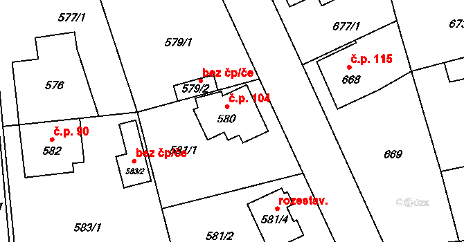 Slivenec 104, Praha na parcele st. 580 v KÚ Slivenec, Katastrální mapa