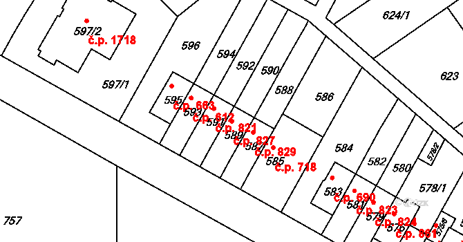 Braník 827, Praha na parcele st. 589 v KÚ Braník, Katastrální mapa
