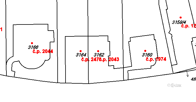 Smíchov 2043, Praha na parcele st. 3162 v KÚ Smíchov, Katastrální mapa