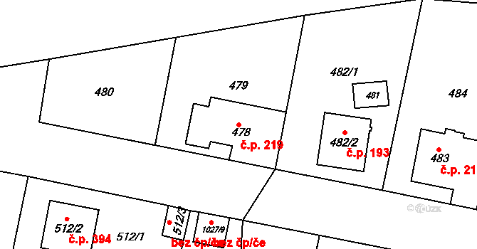 Velká Chuchle 219, Praha na parcele st. 478 v KÚ Velká Chuchle, Katastrální mapa