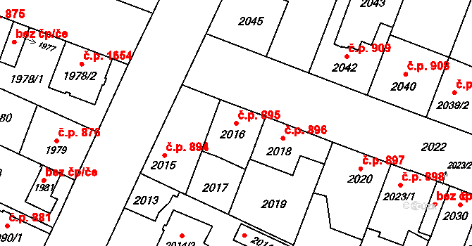 České Budějovice 7 895, České Budějovice na parcele st. 2016 v KÚ České Budějovice 7, Katastrální mapa