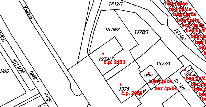 Chomutov 2123 na parcele st. 1379/1 v KÚ Chomutov II, Katastrální mapa