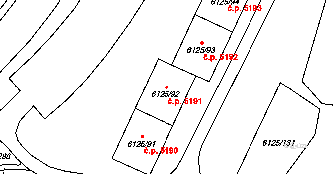 Chomutov 5191 na parcele st. 6125/92 v KÚ Chomutov I, Katastrální mapa