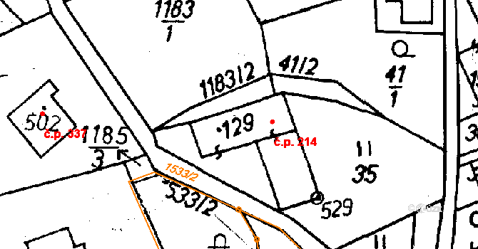 Jeřmanice 214 na parcele st. 129 v KÚ Jeřmanice, Katastrální mapa