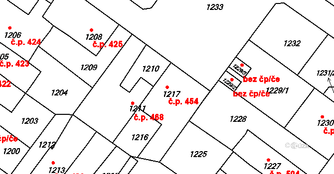 Teplické Předměstí 454, Bílina na parcele st. 1217 v KÚ Bílina, Katastrální mapa