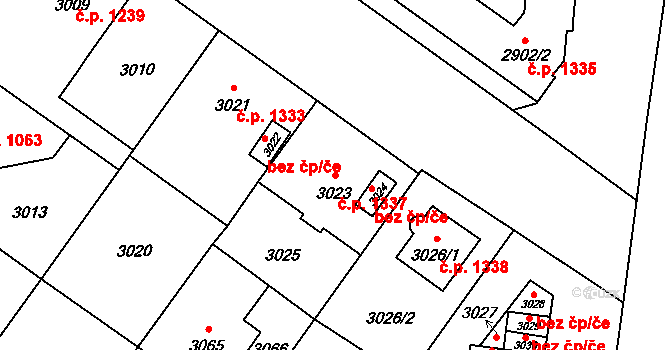 Vsetín 1337 na parcele st. 3023 v KÚ Vsetín, Katastrální mapa