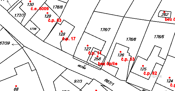 Černovír 11, Ústí nad Orlicí na parcele st. 127 v KÚ Černovír u Ústí nad Orlicí, Katastrální mapa