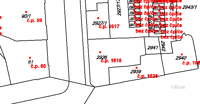 Prostějov 1616 na parcele st. 2926/1 v KÚ Prostějov, Katastrální mapa