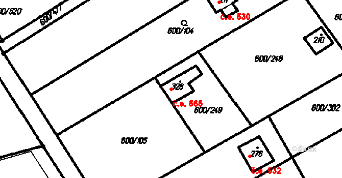 Olšany 565 na parcele st. 328 v KÚ Olšany, Katastrální mapa