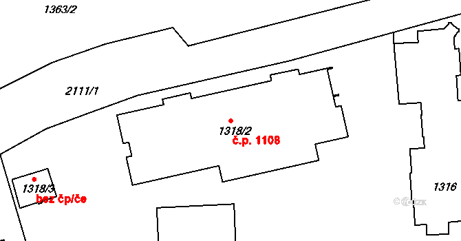 Bubeneč 1108, Praha na parcele st. 1318/2 v KÚ Bubeneč, Katastrální mapa