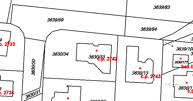 Louny 2742 na parcele st. 3630/33 v KÚ Louny, Katastrální mapa