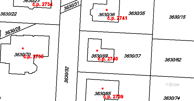 Louny 2740 na parcele st. 3630/89 v KÚ Louny, Katastrální mapa