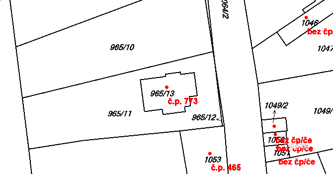 Štětí 773 na parcele st. 965/13 v KÚ Štětí I, Katastrální mapa