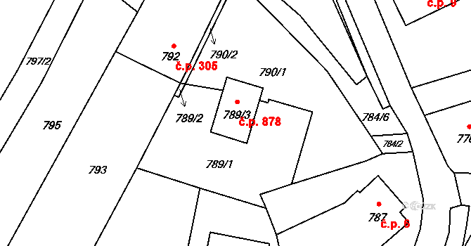 Paskov 878 na parcele st. 789/3 v KÚ Paskov, Katastrální mapa