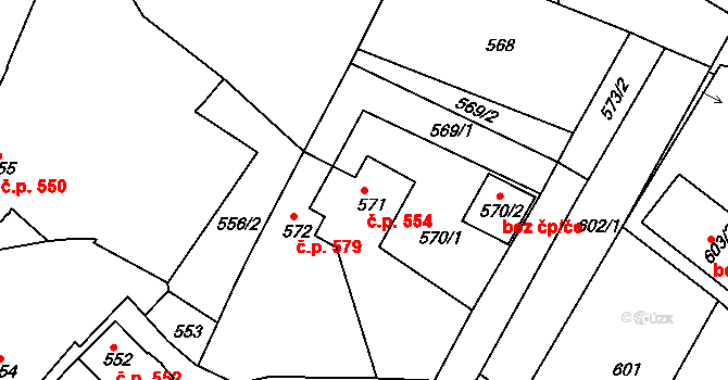 Jemnice 554 na parcele st. 571 v KÚ Jemnice, Katastrální mapa