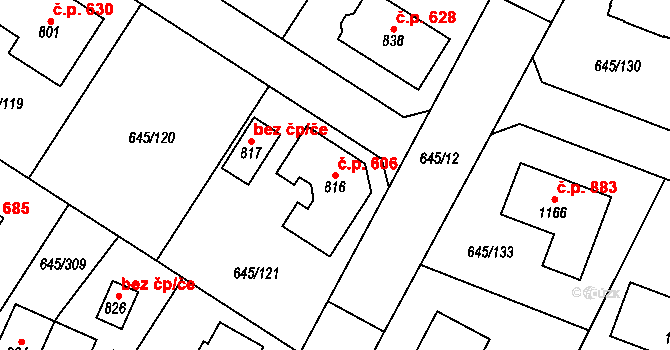 Líbeznice 606 na parcele st. 816 v KÚ Líbeznice, Katastrální mapa