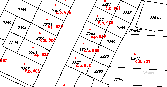 Předměstí 950, Litoměřice na parcele st. 2291 v KÚ Litoměřice, Katastrální mapa