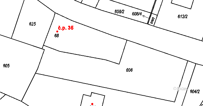 Teplýšovice 35 na parcele st. 68 v KÚ Teplýšovice, Katastrální mapa