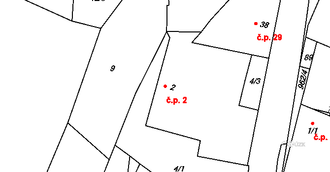 Dolní Záhoří 2, Záhoří na parcele st. 2 v KÚ Horní Záhoří u Písku, Katastrální mapa