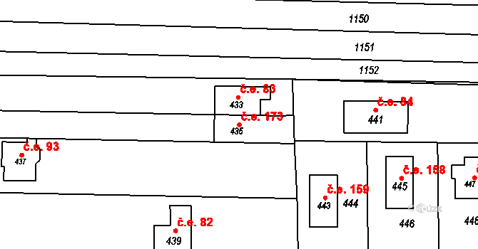 Alojzov 173 na parcele st. 435 v KÚ Alojzov u Prostějova, Katastrální mapa
