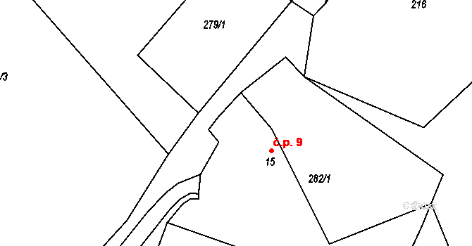 Kouty 9, Smilkov na parcele st. 15 v KÚ Kouty u Smilkova, Katastrální mapa