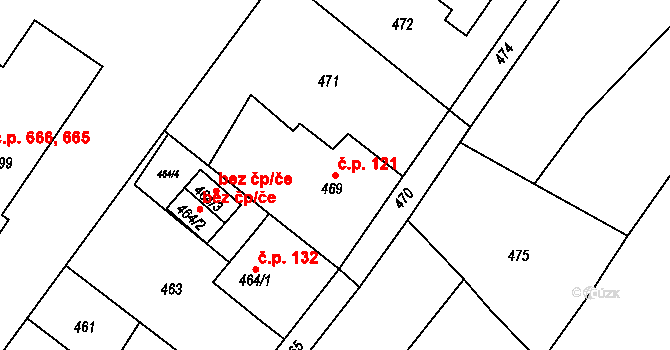 Výškovice 121, Ostrava na parcele st. 469/1 v KÚ Výškovice u Ostravy, Katastrální mapa