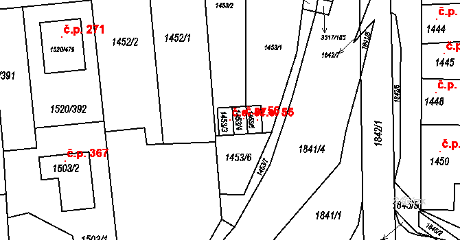 Křečkovice 57, Vyškov na parcele st. 1453/3 v KÚ Vyškov, Katastrální mapa