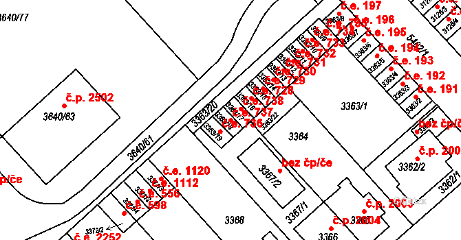 Znojmo 737 na parcele st. 3363/18 v KÚ Znojmo-město, Katastrální mapa