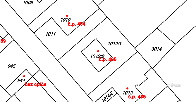 Měřín 485 na parcele st. 1012/2 v KÚ Měřín, Katastrální mapa