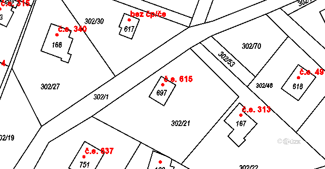 Masečín 615, Štěchovice na parcele st. 697 v KÚ Masečín, Katastrální mapa