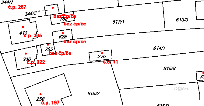 Chýnov 11 na parcele st. 275 v KÚ Chýnov u Tábora, Katastrální mapa