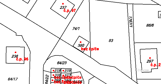 Hulice 42249015 na parcele st. 380 v KÚ Hulice, Katastrální mapa