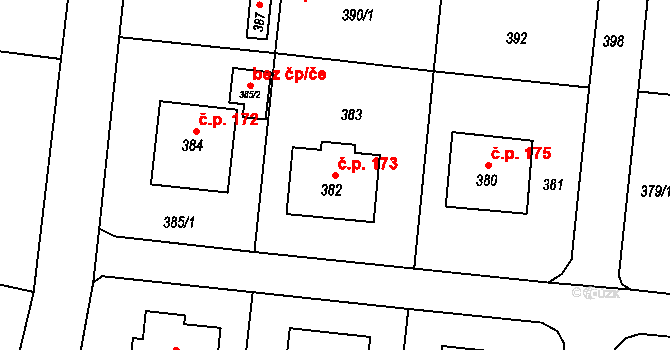 Neplachovice 173 na parcele st. 382 v KÚ Neplachovice, Katastrální mapa