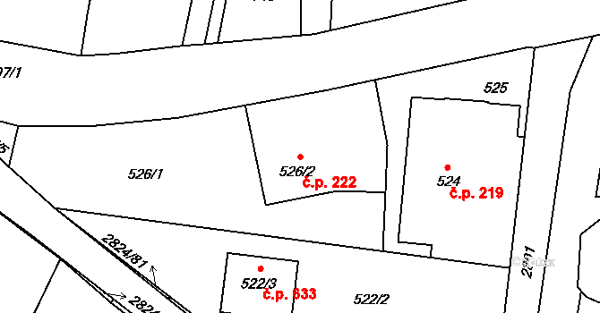 Hať 222 na parcele st. 526/2 v KÚ Hať, Katastrální mapa