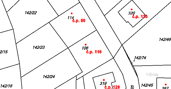 Horní Lhota 116 na parcele st. 106 v KÚ Horní Lhota u Ostravy, Katastrální mapa
