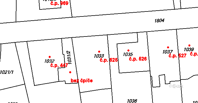 Kylešovice 525, Opava na parcele st. 1033 v KÚ Kylešovice, Katastrální mapa